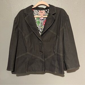 Bandolino Women's 22W 3/4 Denim Blazer Jacket Stretch Light Black Beige Stitch